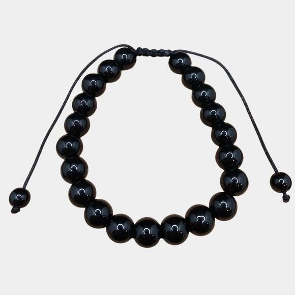 Artisan Made Obsidian Stone Bracelet Black Beaded Adjustable Cord Stackable NEW - Picture 1 of 8